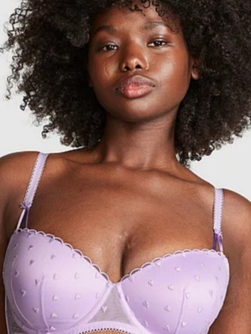Victoria's Secret PINK Wink Lavender Blue Heart Embroidery Balconette Bra 38DD